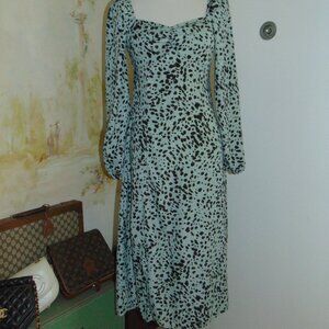 Missguided Balloon Sleeve Midi Dress Animal Print Blue Black Sweetheart Neck 2